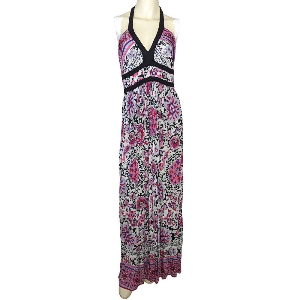 Marella Halter V-Neck Sleeveless Lined-Waist Handkerchief & Paisley Print Multic